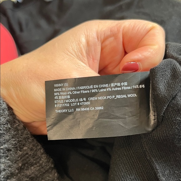 Theory Classic Black Crew Neck Sweater in Regal Wool - Picture 8 of 9